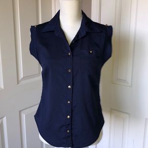 Navy blue button down with gold buttons
